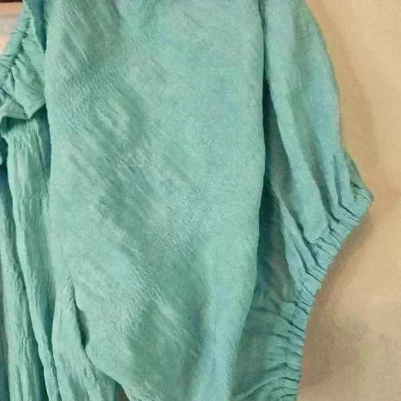 Dress Up Turquoise Blue Dress Puff Sleeves Ruffled Neckline Sz M Cottagecore - Picture 3 of 8